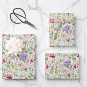 Feuille De Papier Cadeau Joli Fleur sauvage rose, pourpre, blanc, jaune