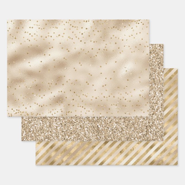 Feuille De Papier Cadeau Joli Glam Gold Sparkle Dots  (Lot)