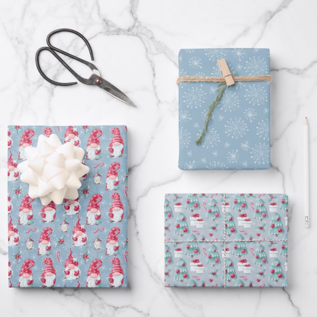 Feuille De Papier Cadeau Joli Gnome de Noël (Recto)