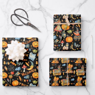 Feuille De Papier Cadeau Joli Halloween Sorcières Citrouilles Fantômes Ha
