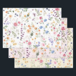 Feuille De Papier Cadeau Joli jardin botanique floral de prairie de fleurs<br><div class="desc">Beaux papiers d'emballage inspirés du style bohème avec des fleurs sauvages aquarelles joyeuses dans diverses nuances de rose,  lavande,  jaune,  bleu et vert.</div>