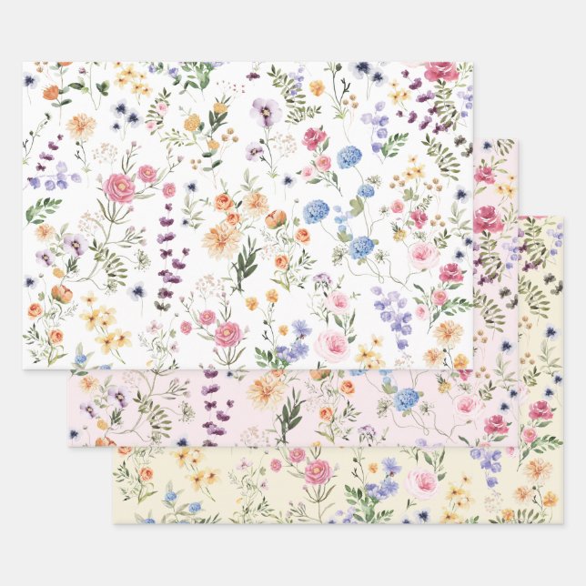 Feuille De Papier Cadeau Joli jardin botanique floral de prairie de fleurs  (Lot)
