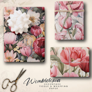 Feuille De Papier Cadeau Joli jardin rose Tulip Découpage aquarelle