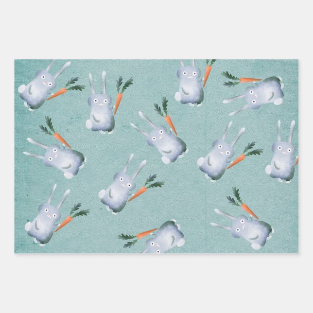 Feuille De Papier Cadeau Joli lapin lapin Carotte géante Genre Neutre Enfan (Devant)