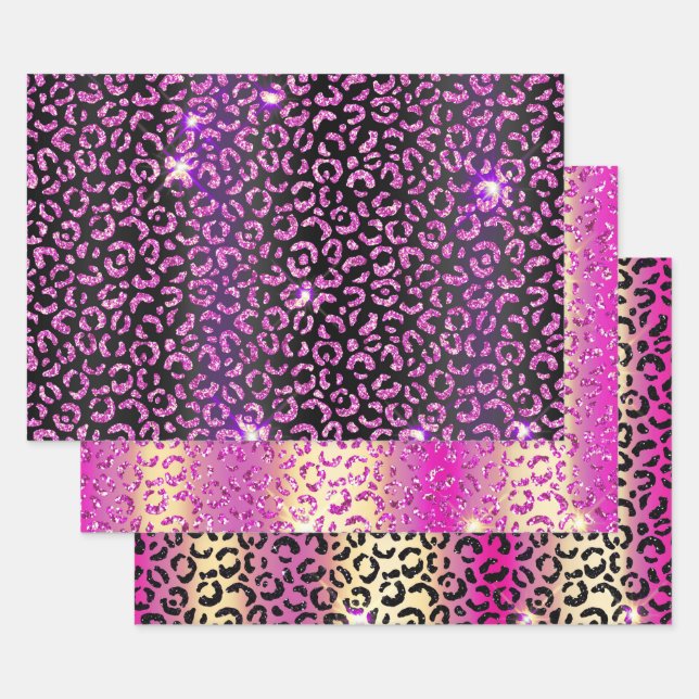 Feuille De Papier Cadeau Joli léopard pourpre  (Lot)