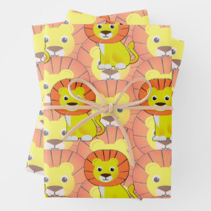 Feuille De Papier Cadeau Joli Lion Bébé sur tout le Motif d'impression