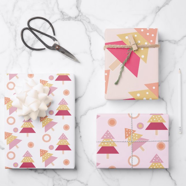 Feuille De Papier Cadeau Joli Moderne Rose Férié  (Recto)