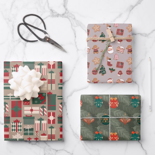 Feuille De Papier Cadeau Joli Moderne Scandi bauble Motif Noël (Recto)