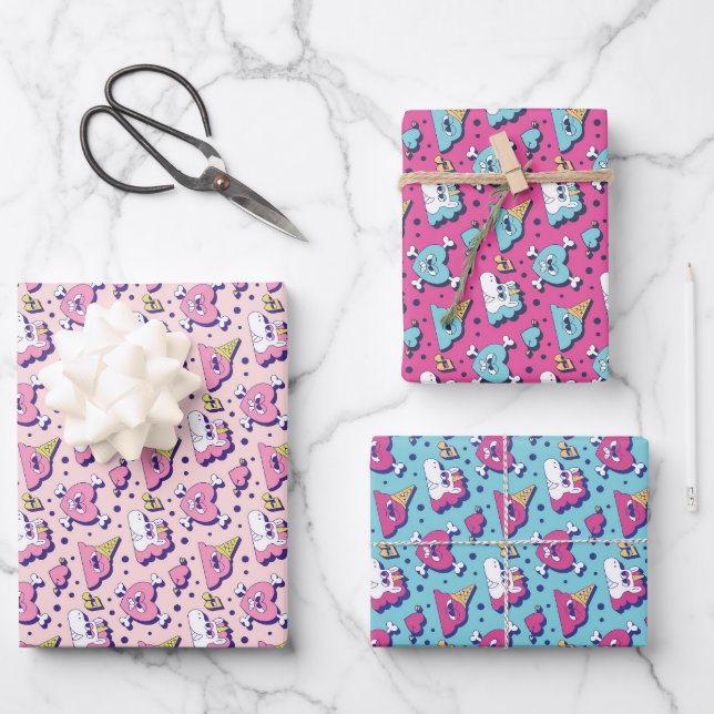 Feuille De Papier Cadeau Joli motif de cœur rose anti Saint-Valentin (Recto)