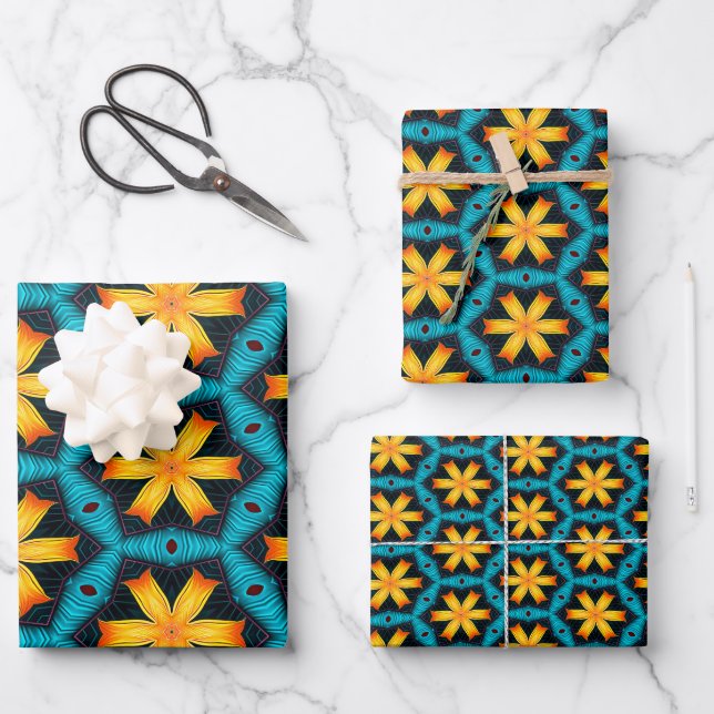 Feuille De Papier Cadeau Joli Motif de fleurs Abstraites (Recto)