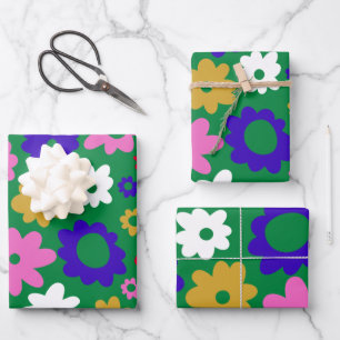 Feuille De Papier Cadeau Joli Motif de fleurs scandinaves couleur en vert