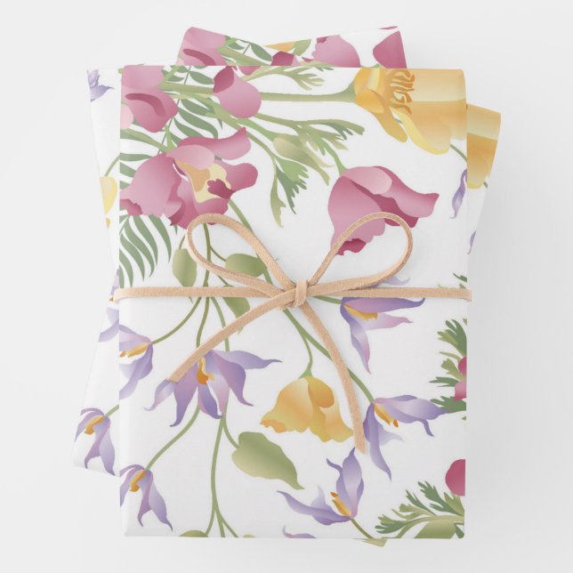 Feuille De Papier Cadeau Joli Motif Fleurs de pré (En situation)