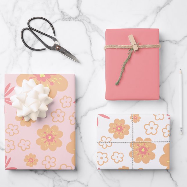Feuille De Papier Cadeau Joli Motif Floral sucré (Recto)