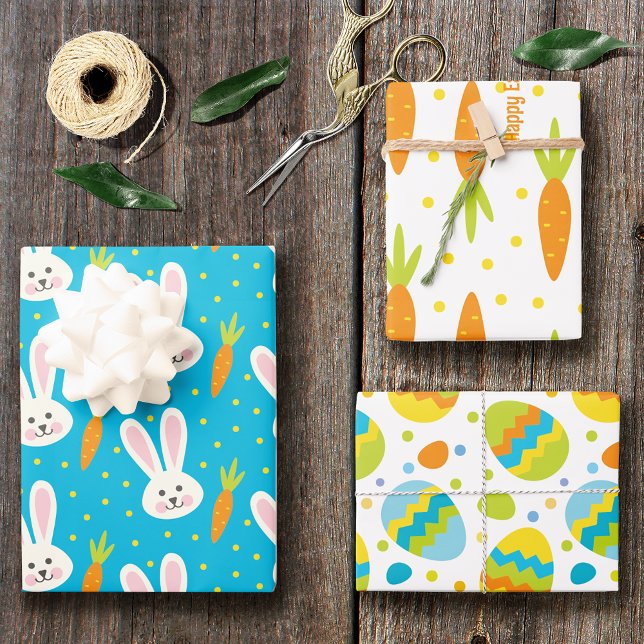 Feuille De Papier Cadeau Joli Motif lapin de Pâques avec nom enfant (Créateur téléchargé)
