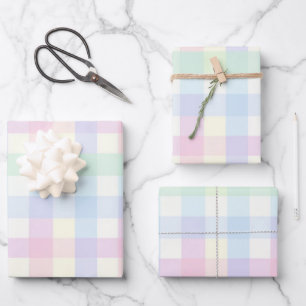Feuille De Papier Cadeau Joli Motif Pastel Pink Blue Plaid
