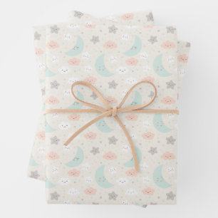 Feuille De Papier Cadeau Joli Motif Pastel Sky souriant