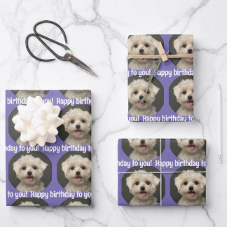 Feuille De Papier Cadeau Joli Motif photo pour animaux de compagnie violet 