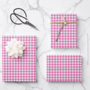 Feuille De Papier Cadeau Joli Motif rose En vichy plaid 