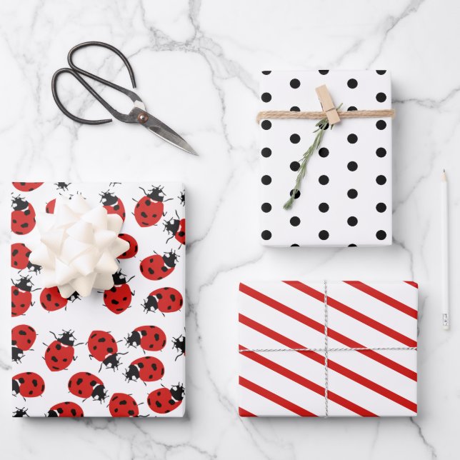 Feuille De Papier Cadeau Joli Motif rouge et noir Ladybug (Recto)