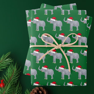 Feuille De Papier Cadeau Joli Noël Elephant Vert Enfants Vacances