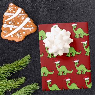 Feuille De Papier Cadeau Joli Noël Enfants Dinosaur Père Noël
