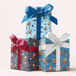 Feuille De Papier Cadeau Joli Noël Fox hiver neige Motifs