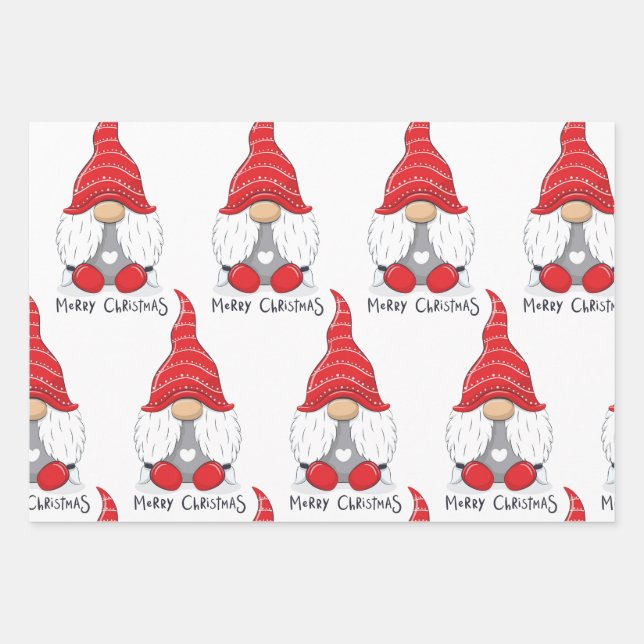 Feuille De Papier Cadeau Joli Noël Gnome Aquarelle Art (Devant)
