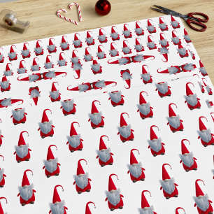 Feuille De Papier Cadeau Joli Noël Gnome Motif Rouge et blanc