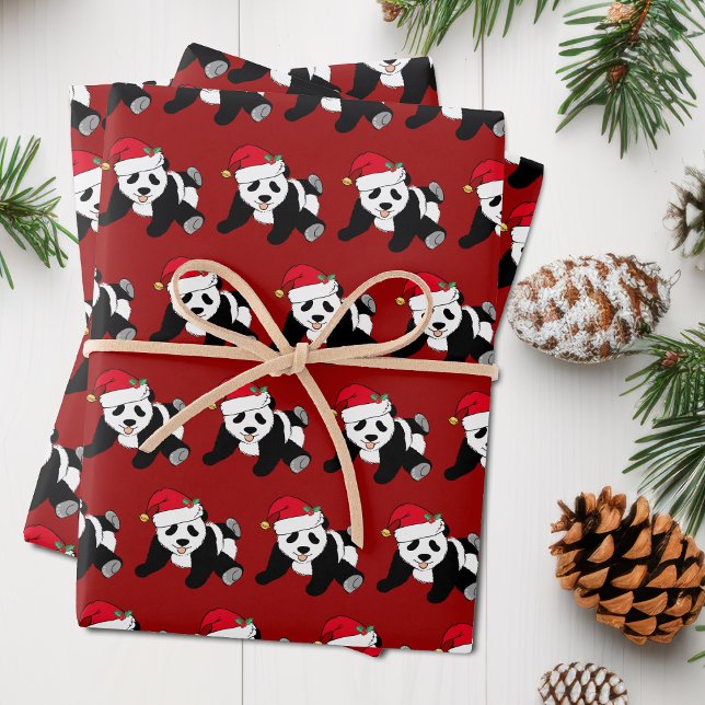 Feuille De Papier Cadeau Joli Noël Panda Ours Enfants Rouge (Créateur téléchargé)