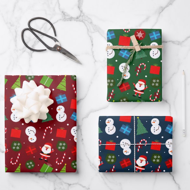 Feuille De Papier Cadeau Joli Noël Père Noël & Snowman Set 3 (Recto)
