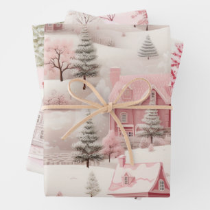 Feuille De Papier Cadeau Joli Noël rose Vintage