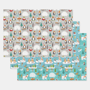 Feuille De Papier Cadeau Joli Noël Vacances hiver Wonderland Cartoon