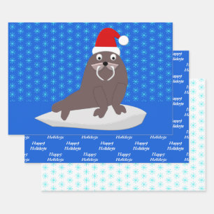 Feuille De Papier Cadeau Joli Noël Walrus et Snowflakes Custom