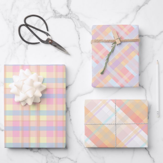Feuille De Papier Cadeau Joli Pastel Retro Classic Plaid Motif (Recto)