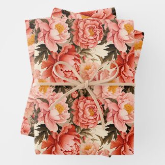 Feuille De Papier Cadeau Joli Peine rose Vintage motif floral