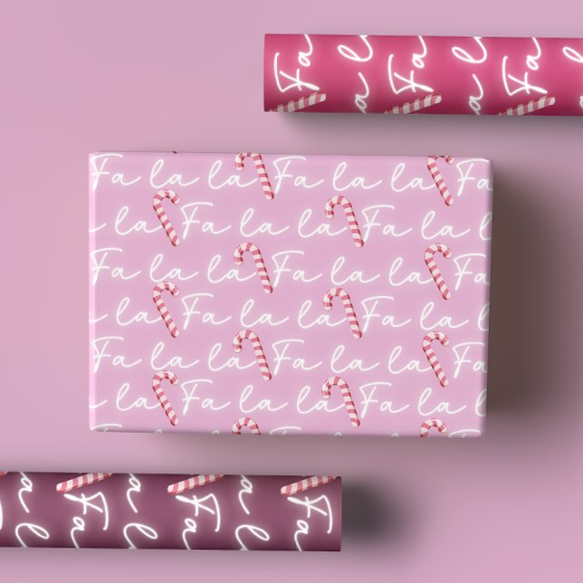 Feuille De Papier Cadeau Joli Pink Fa La La Whimsical Sucre de canne Noël (Créateur téléchargé)