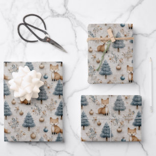 Feuille De Papier Cadeau Joli renard fantaisiste de la forêt hivernale et N