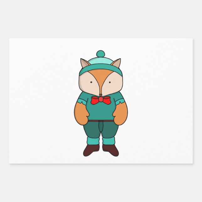 Feuille De Papier Cadeau Joli renard vert (Devant)