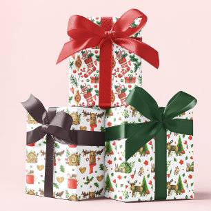 Feuille De Papier Cadeau Joli rennes de Noël hiver Aquarelle Motif