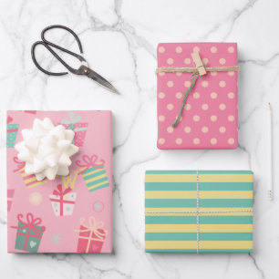 Feuille De Papier Cadeau Joli Retro rose présente Noël de Noël