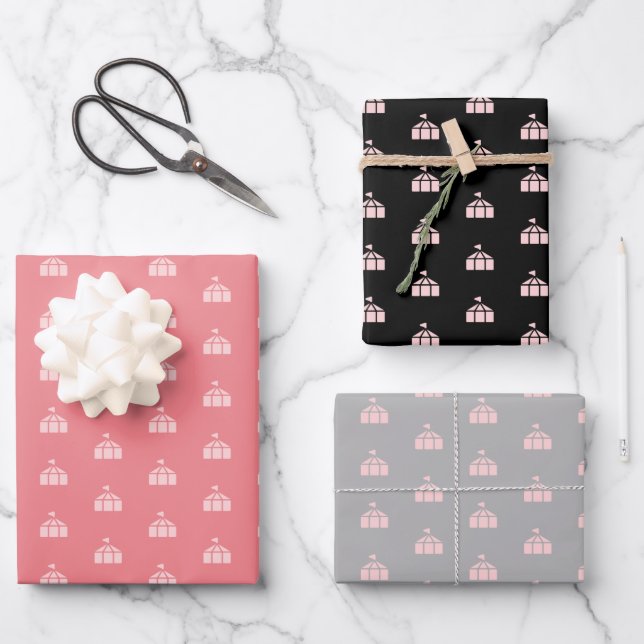 Feuille De Papier Cadeau Joli Rose Gris Noir Carnaval Cirque (Recto)