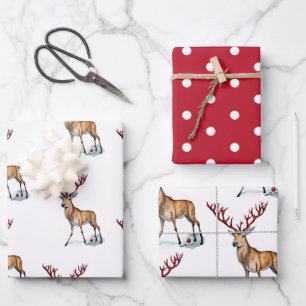 Feuille De Papier Cadeau Joli Rudolph Le Renne Noël Aquarelle