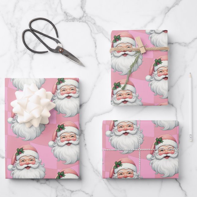 Feuille De Papier Cadeau Joli Santa Rose Noël  (Recto)
