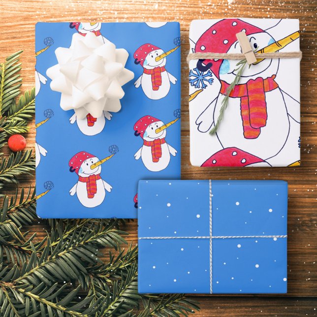 Feuille De Papier Cadeau Joli Snowman et Snowflake Motif Enfants Noël (Créateur téléchargé)