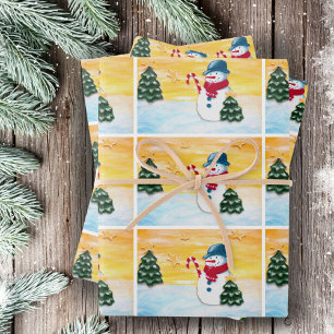 Feuille De Papier Cadeau Joli Snowman Noël Arbre Motif d'hiver Enfants
