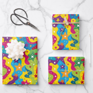 Feuille De Papier Cadeau Joli stars arc-en-ciel enfants motif carrelé