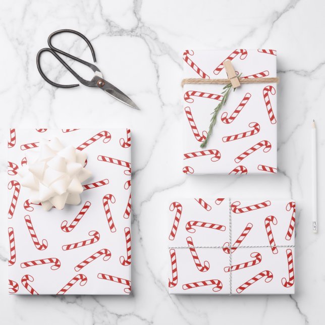 Feuille De Papier Cadeau Joli Sucre de canne rouge et blanc Motif de Noël (Recto)