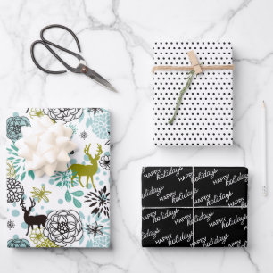 Feuille De Papier Cadeau Joli Turquoise Blue Green Floral Et Deer Art Motif