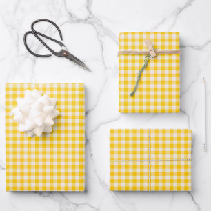 Feuille De Papier Cadeau Joli Vintage Jaune En vichy Motif Plaid