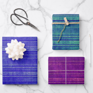 Feuille De Papier Cadeau Joli violet vert rose bleu dénudé rayures